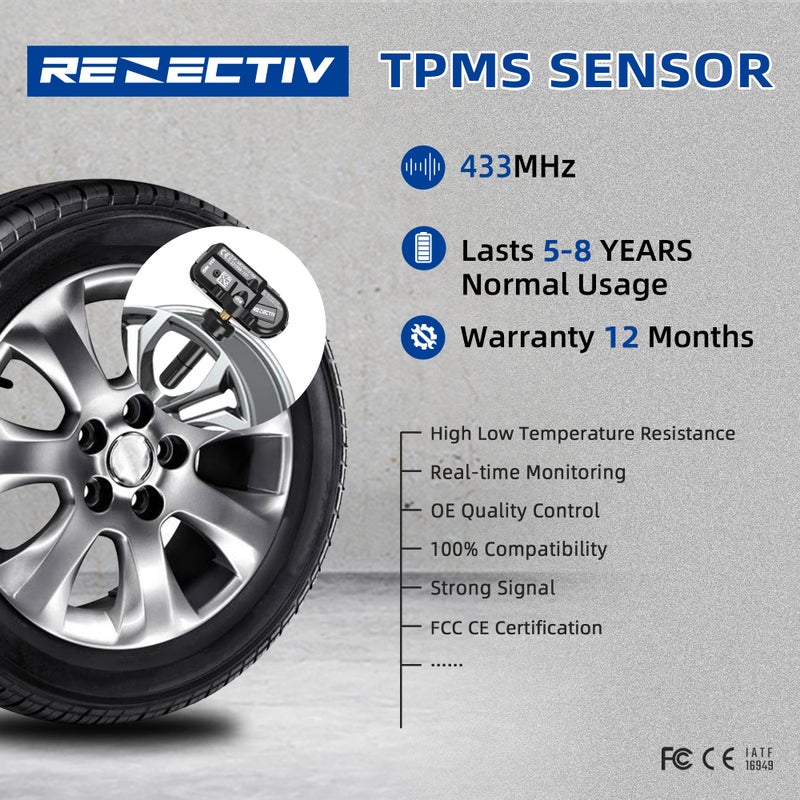 RENECTIV TPMS Sensor, 433Mhz Tire Pressure Monitor Sensors Compatible with 2014-2022 RAM 1500 2500 3500 4500 5500 Jeep Chreokee Replace OE#68249197AA 68239720AA 68157568AA - Image 3